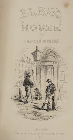 Dickens, Charles - Bleak House. First Edition illustrated by H.K. Browne (Phiz), published by Bradbury and Evans, London, 1853. Finely bound in modern calf over cream boards, raised bands with gilt lettering, pp.xvi 624p